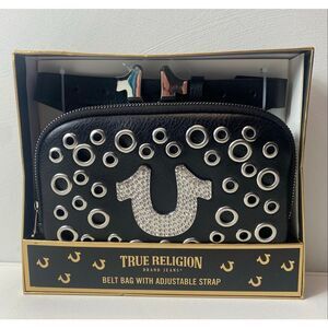 True Religion New Belt Bag Crossbody With Adjustable Strap Black Silver Logo.